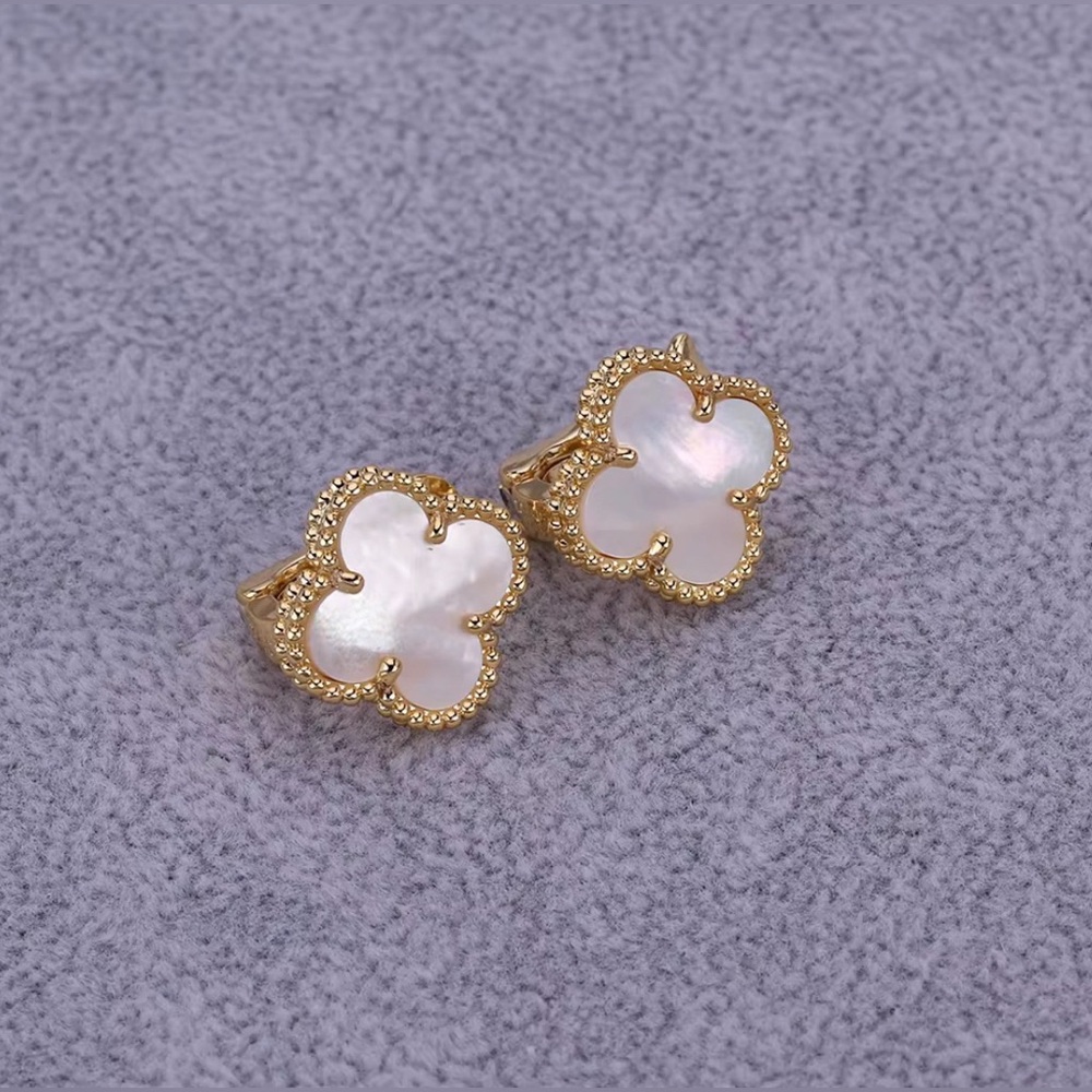 Anthropologie Gold and White Mother-of-Pearl Clover Earrings